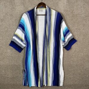 Chico's Cardigan Sweater Womens XXL Blue Striped Open Front Kimono Sleeve Duster